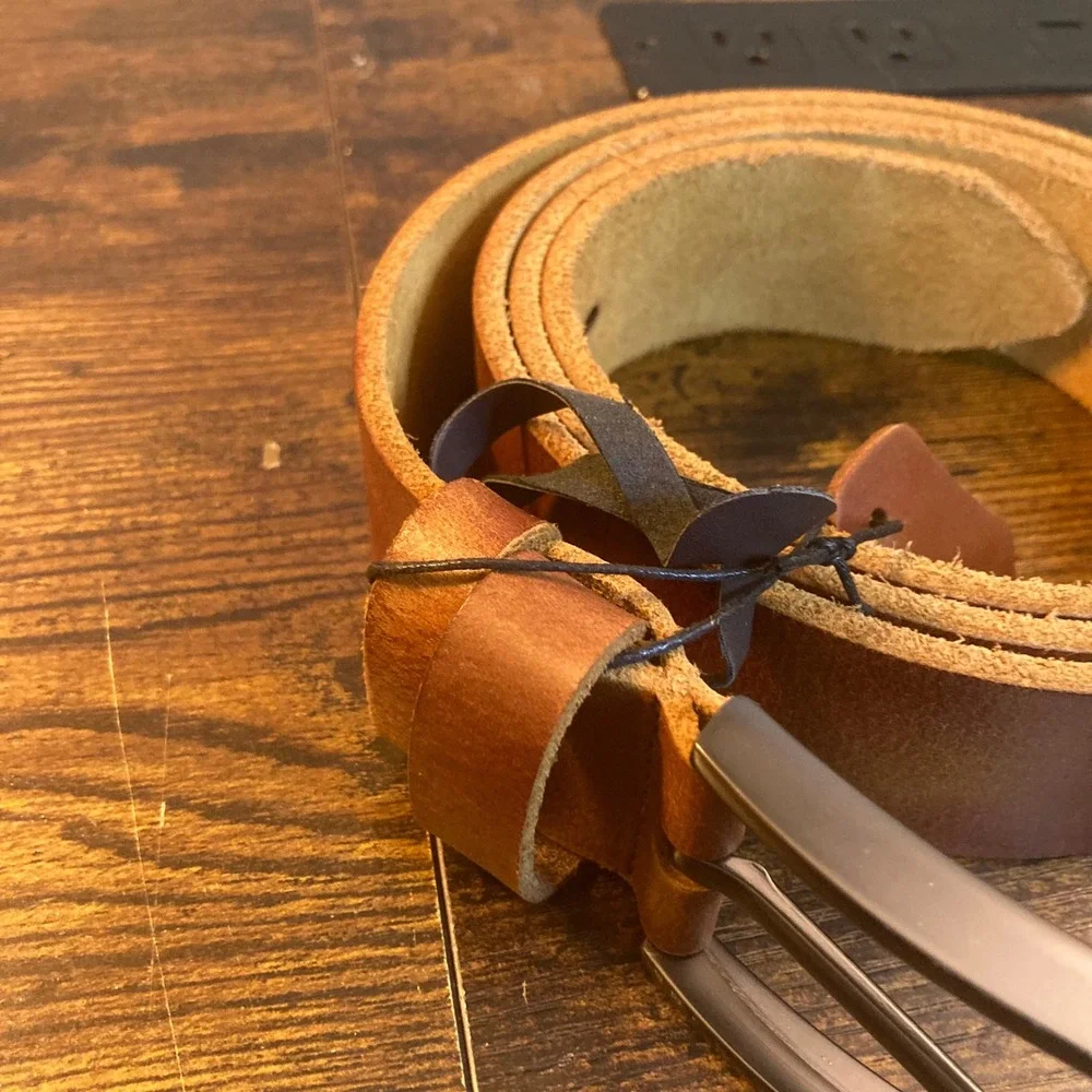 Doopai Mens 42-46in Tan Italian Cowhide Leather Belt 1.5in Wide Heavy Duty